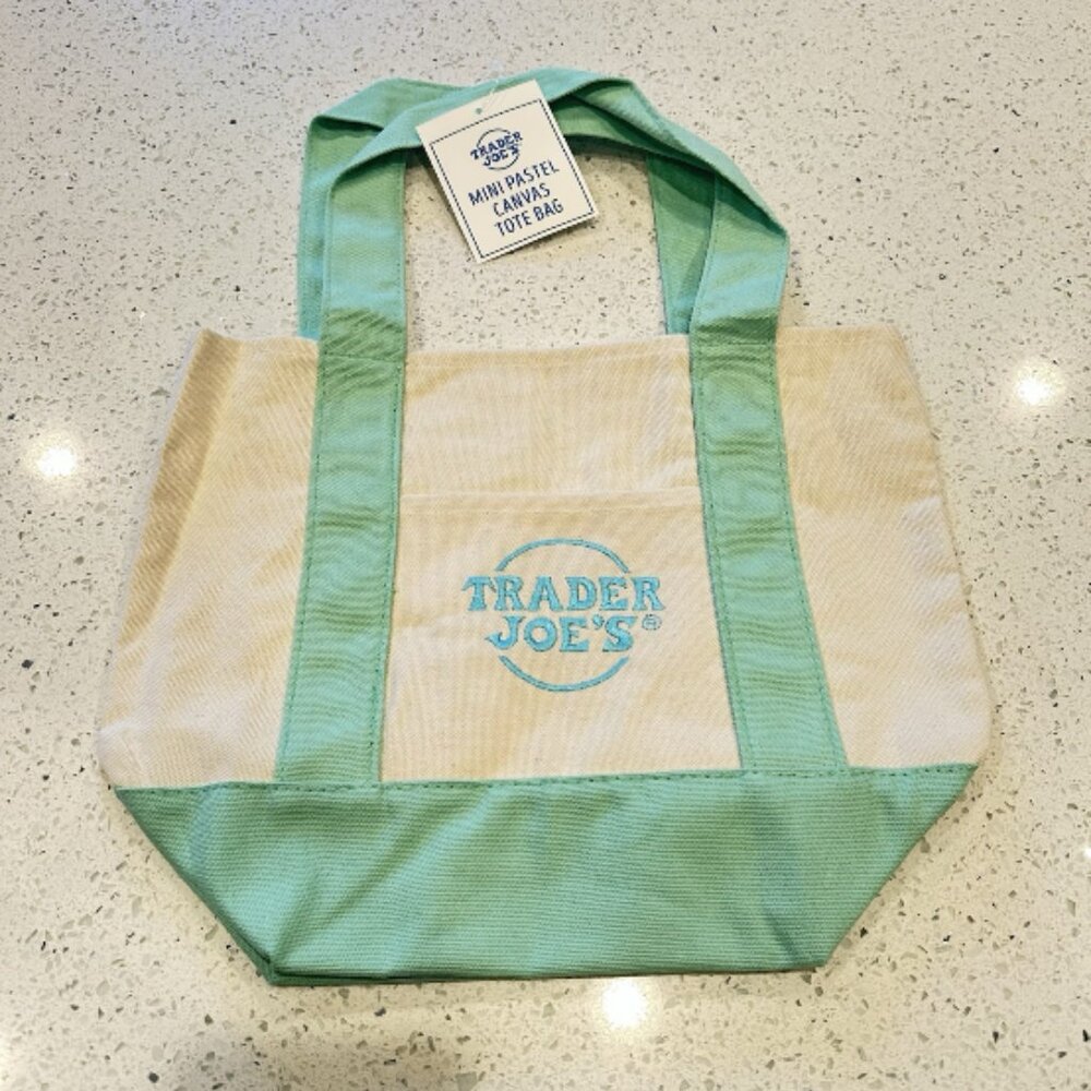 Trader Joes Mini Pastel Canvas Tote Bag Light Green New With Tag Trending Viral